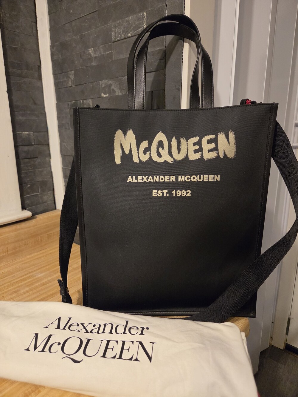 Alexander McQueen NWT Black Tote w/Guitar strap & Dustbag - Picture 2 of 9